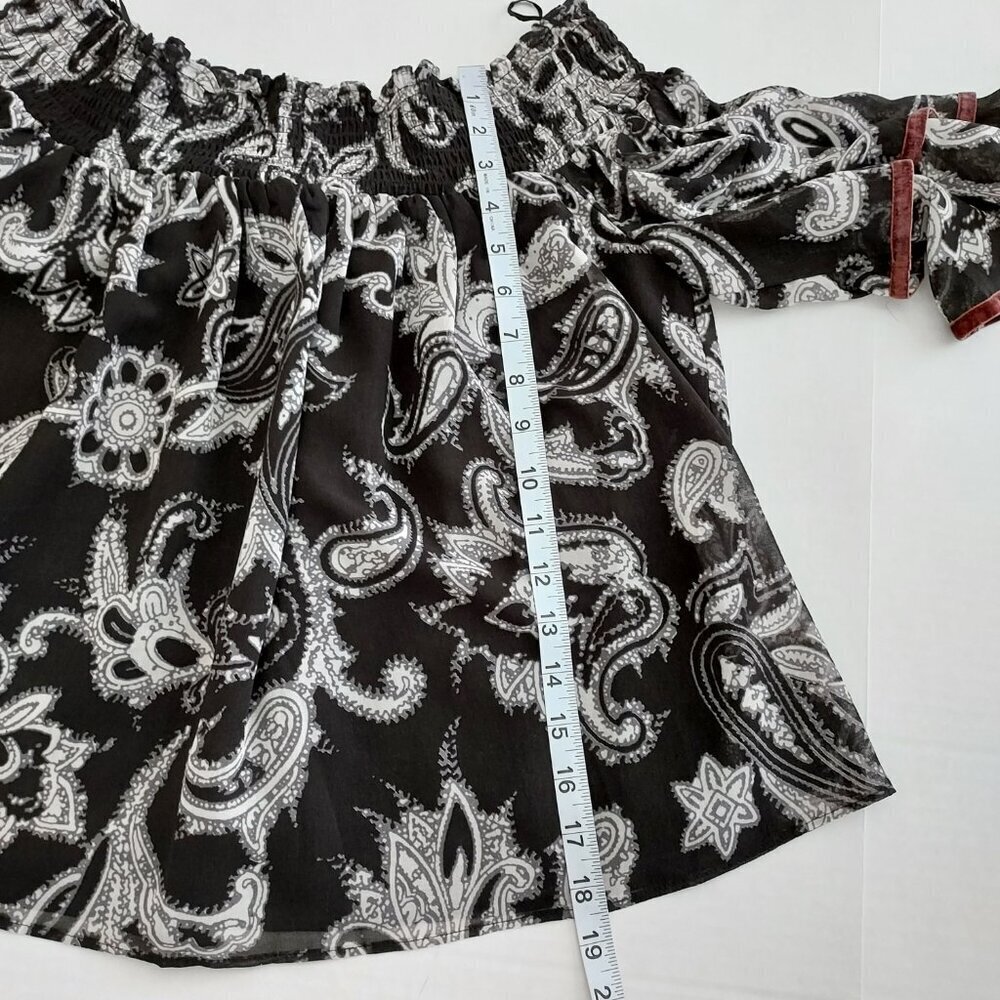 Loft Off The Shoulder Paisley Ruffled Velvet Trim Sleeve Top Size Medium NWT - Picture 9 of 10